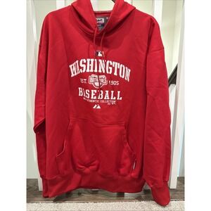 Majestic Therma base Men's Red Washington Nationals Pullover Fleece Hoodie sz‎ L